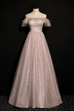 Shimmering Off the Shoulder Rose Gold Long Formal HZ0307