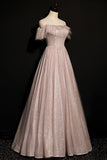 Shimmering Off the Shoulder Rose Gold Long Formal HZ0307
