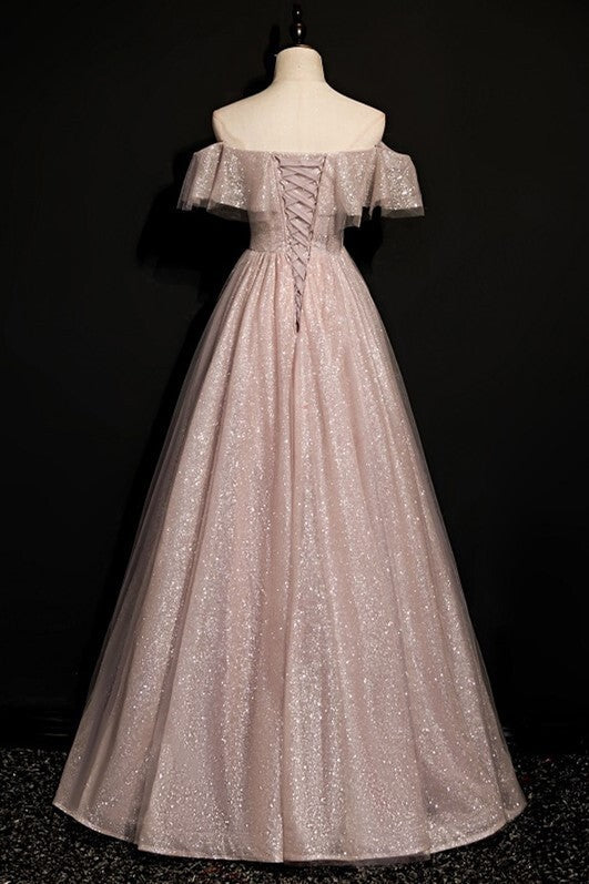Shimmering Off the Shoulder Rose Gold Long Formal HZ0307
