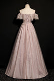 Shimmering Off the Shoulder Rose Gold Long Formal HZ0307