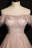 Shimmering Off the Shoulder Rose Gold Long Formal HZ0307