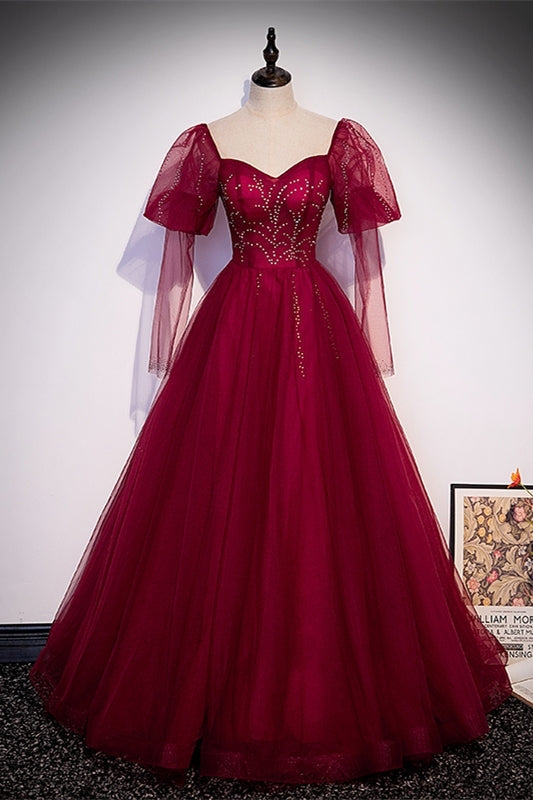 Princess Wine Red A-line Puffy Long Sleeves Formal HZ0307