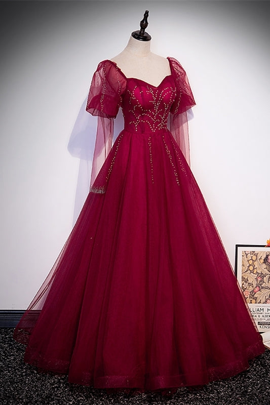 Princess Wine Red A-line Puffy Long Sleeves Formal HZ0307