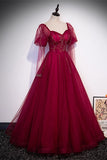 Princess Wine Red A-line Puffy Long Sleeves Formal HZ0307