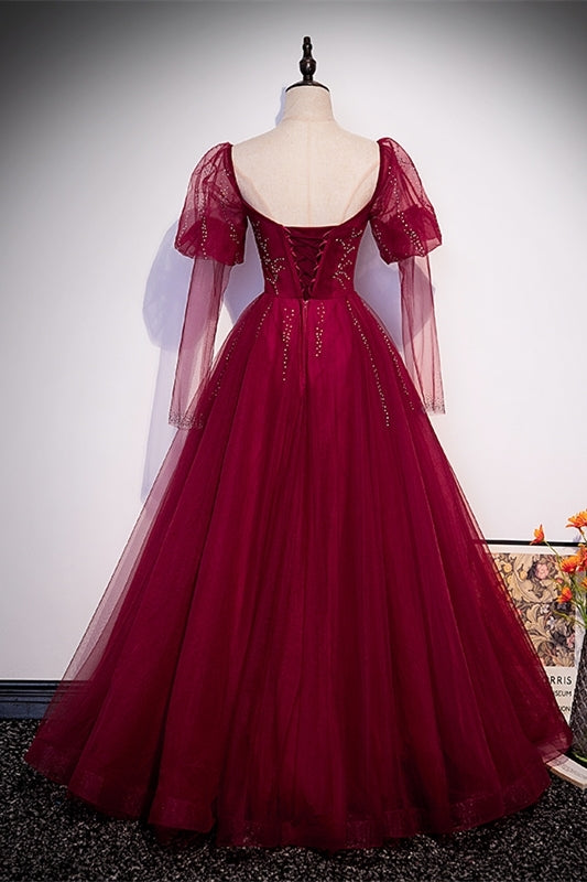 Princess Wine Red A-line Puffy Long Sleeves Formal HZ0307