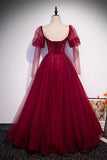 Princess Wine Red A-line Puffy Long Sleeves Formal HZ0307