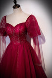 Princess Wine Red A-line Puffy Long Sleeves Formal HZ0307