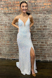 Wine Red Sequin Straps Mermaid Long Prom HZ0307