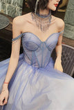 Off the Shoulder Blue Long Prom HZ0307