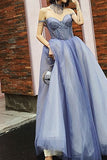 Off the Shoulder Blue Long Prom HZ0307