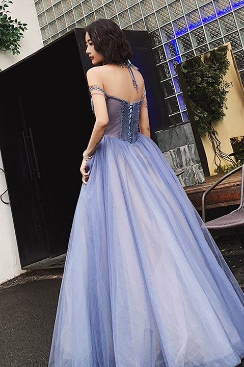 Off the Shoulder Blue Long Prom HZ0307