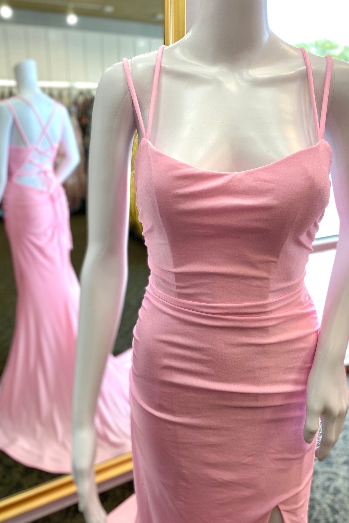 Straps Pink Mermaid Long Formal Dress with HZ0307