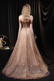 Gorgeous Off the Shoulder Champagne and Stars Long Evening HZ0307