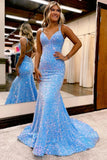 Mermaid Sequins Trumpet Double Straps Long Prom HZ0307