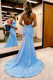 Mermaid Sequins Trumpet Double Straps Long Prom HZ0307