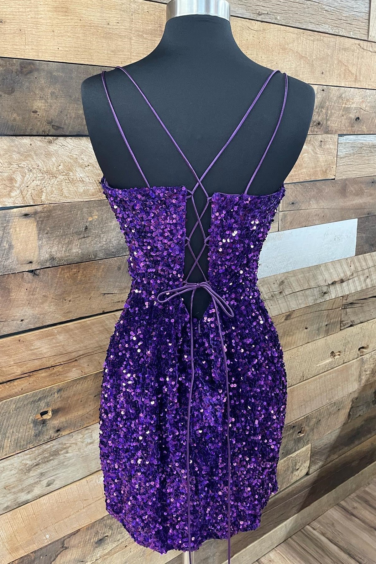 Purple Sequin Straps Tight Mini Party HZ0307