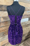 Purple Sequin Straps Tight Mini Party HZ0307