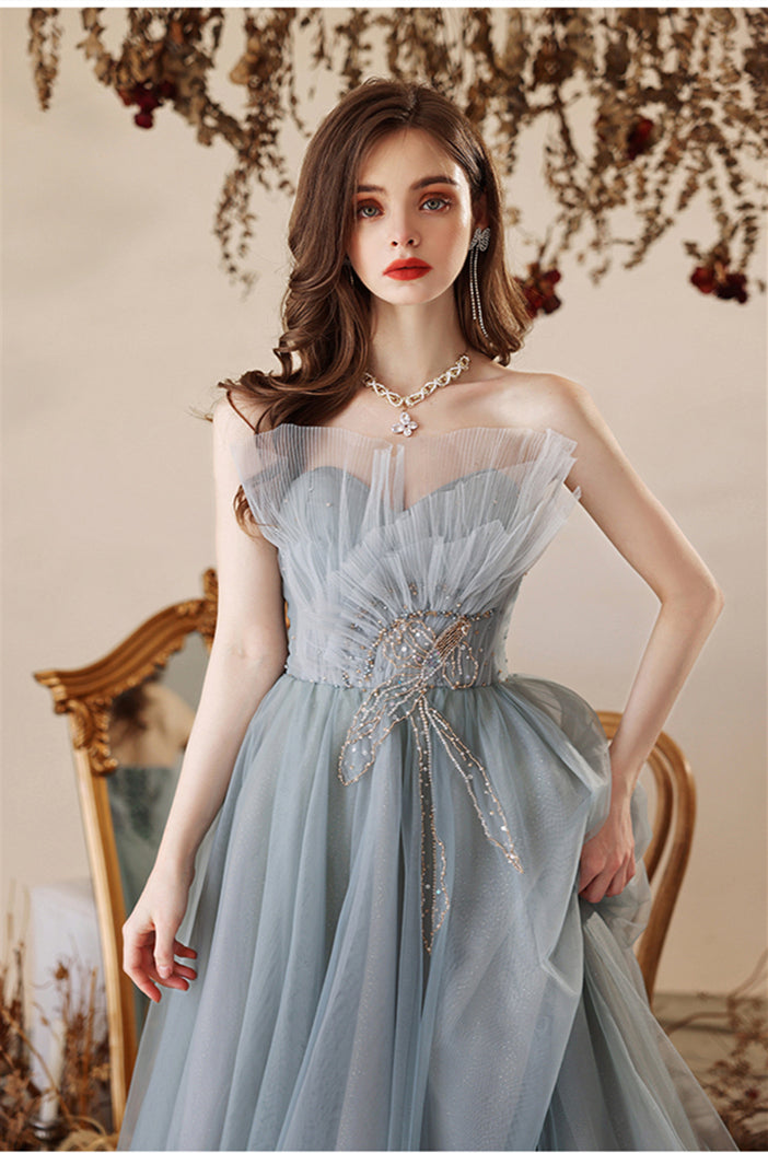 Princess Misty Blue Strapless A-line Long Formal HZ0307