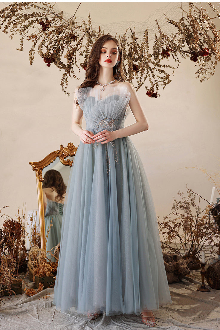 Princess Misty Blue Strapless A-line Long Formal HZ0307