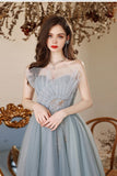 Princess Misty Blue Strapless A-line Long Formal HZ0307