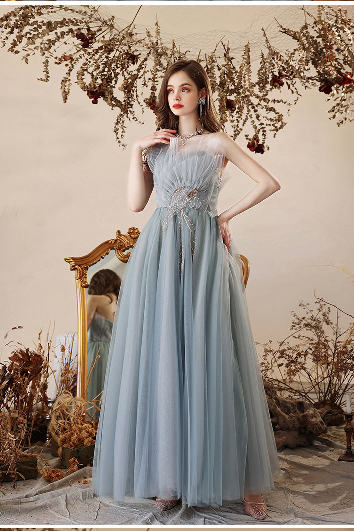 Princess Misty Blue Strapless A-line Long Formal HZ0307
