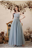 Princess Misty Blue Strapless A-line Long Formal HZ0307
