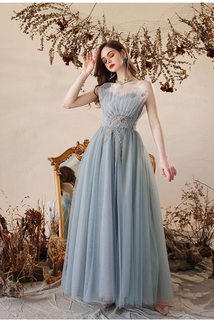 Princess Misty Blue Strapless A-line Long Formal HZ0307