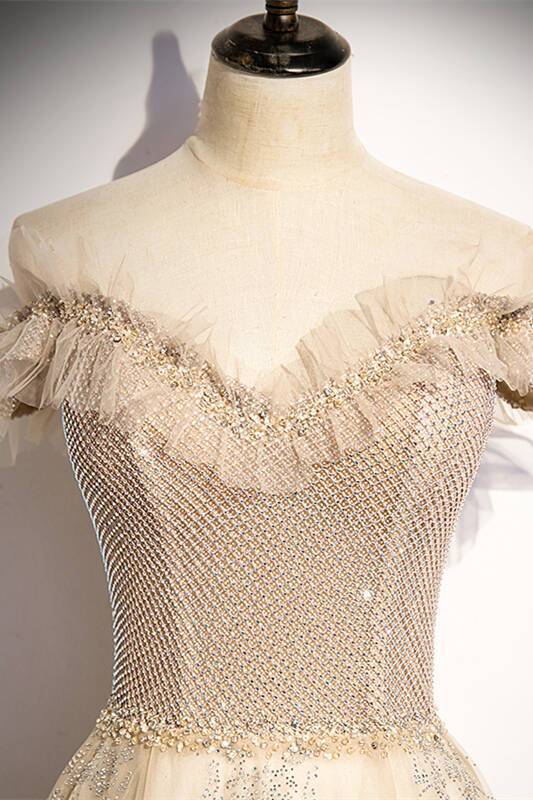 Off the Shoulder Champagne Long Party HZ0307