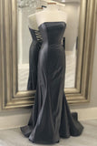Simple Black Mermaid Strapless Long Prom HZ0307