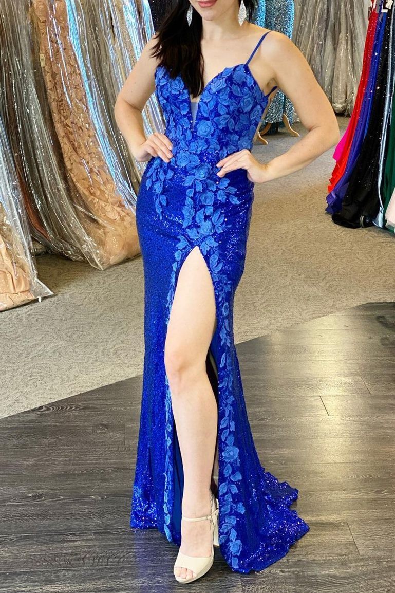 Gorgeous Royal Blue Sequins Mermaid Long Formal HZ0307
