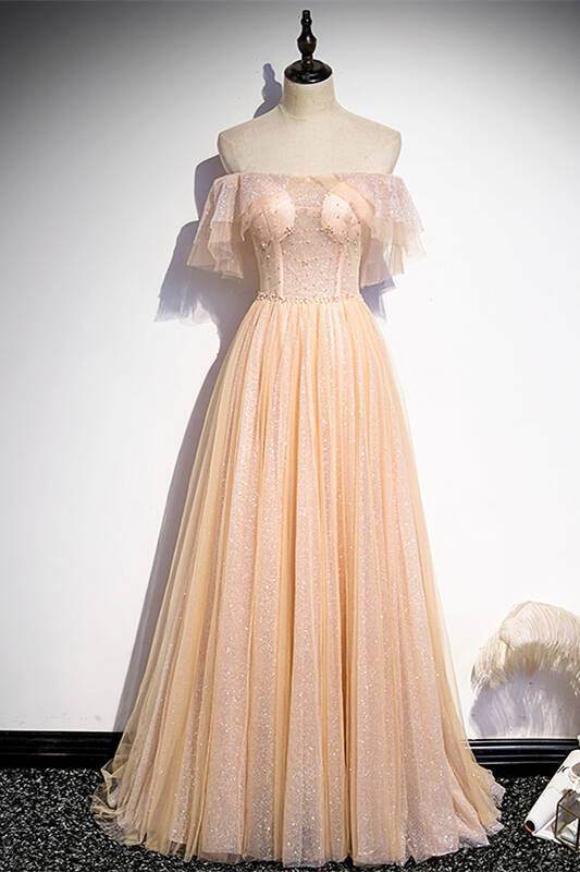 Off the Shoulder Pink Tulle Long Party HZ0307