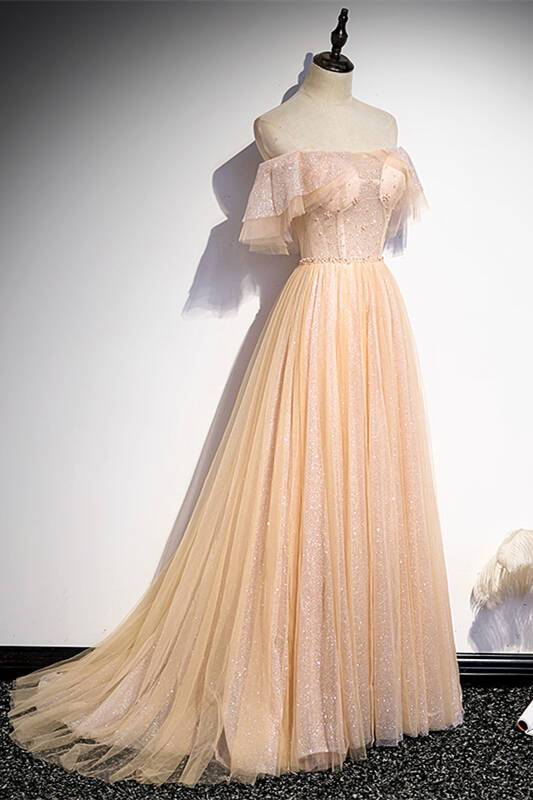 Off the Shoulder Pink Tulle Long Party HZ0307
