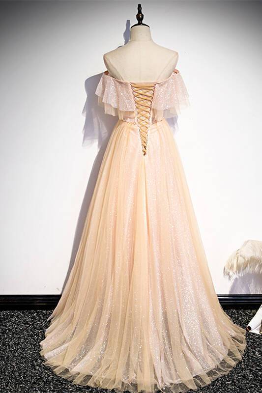 Off the Shoulder Pink Tulle Long Party HZ0307