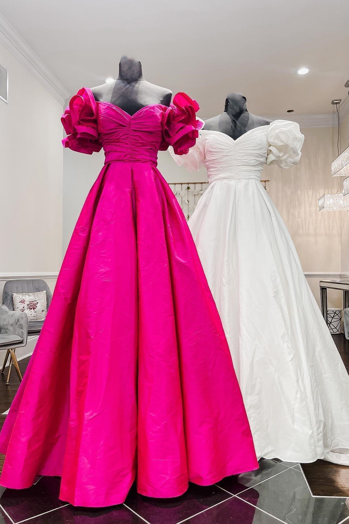 Off the Shoulder Hot Pink Pleated Long Formal HZ0307