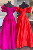 Off the Shoulder Hot Pink Pleated Long Formal HZ0307