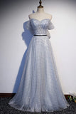 Off the Shoulder Pink Pearls Long Prom HZ0307