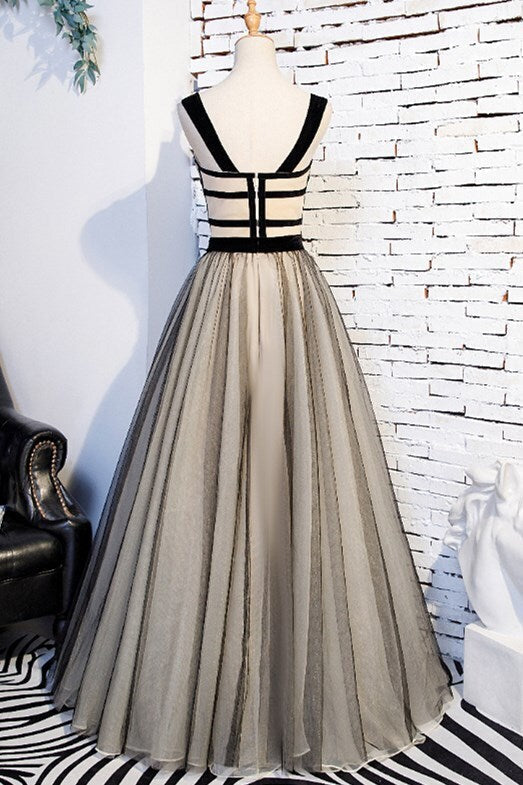 A-line Black Floral Long Formal HZ0307