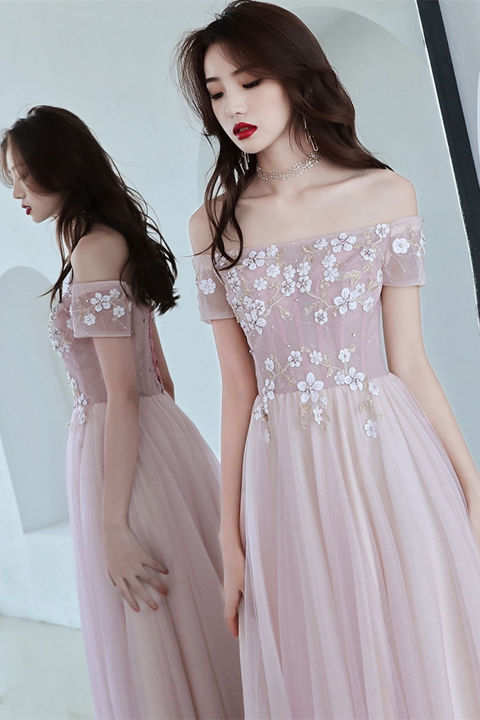 Off the Shoulder Pink Long Prom Dress with HZ0307