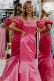 Elegant Hot Pink Mermaid Off the Shoulder Long Formal HZ0307