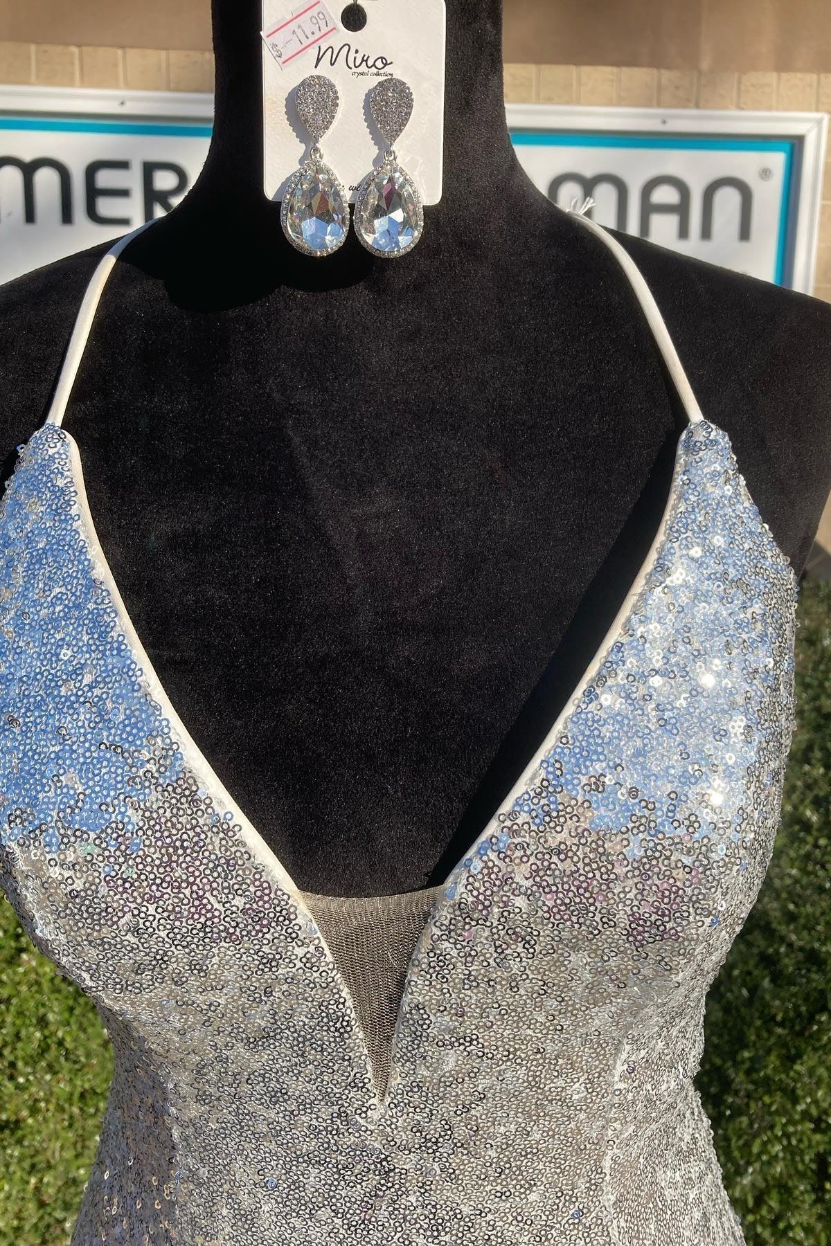 Shiny Silver Sequin V Neck Mermaid Long Prom HZ0307