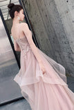 Light Champagne Lace Appliques Tulle Long Party HZ0307