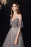 Stunning A-line Grey Tulle Long Formal HZ0307