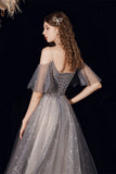 Stunning A-line Grey Tulle Long Formal HZ0307