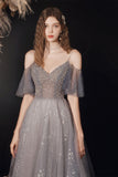 Stunning A-line Grey Tulle Long Formal HZ0307
