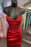 Elegant Beaded Fuchsia Satin Mermaid Long Formal HZ0307