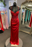 Elegant Beaded Fuchsia Satin Mermaid Long Formal HZ0307