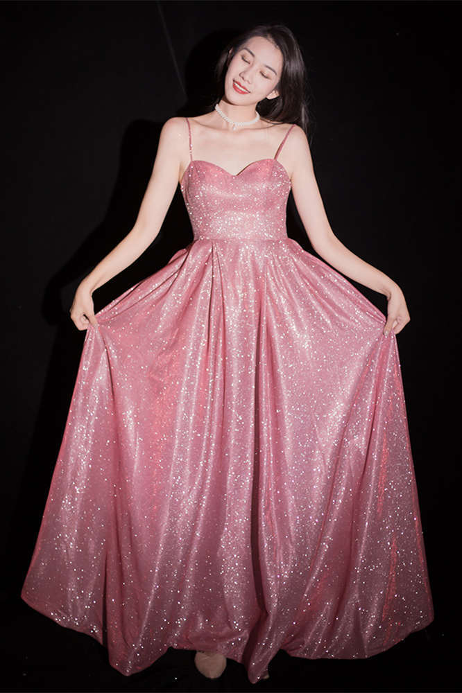Spaghetti Straps Watermelon Long Prom HZ0307