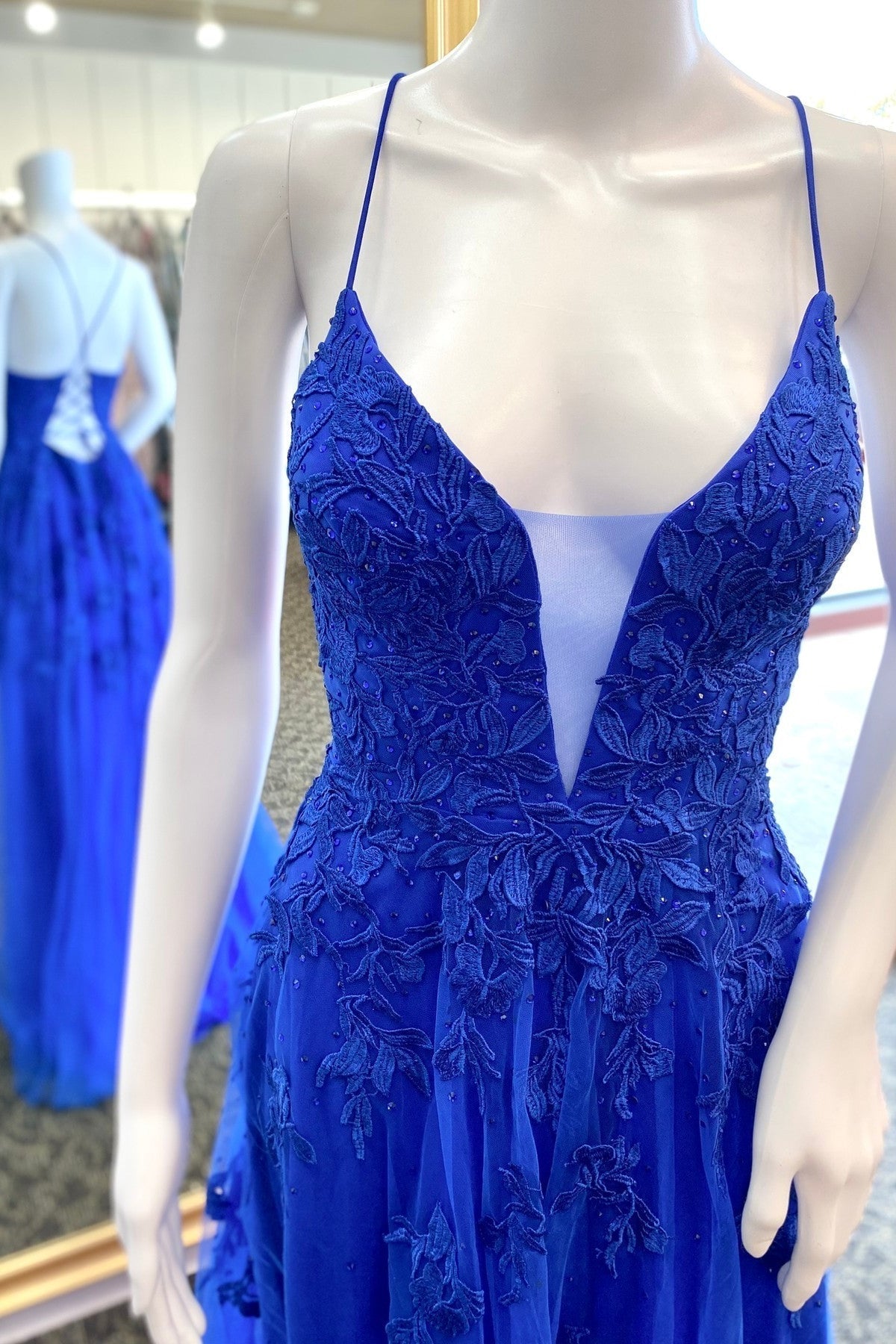 Royal Blue Appliques A-line Long Formal HZ0307