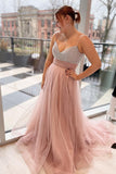 Beaded Straps Rose Tulle A-line Long Prom HZ0307