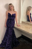 Strapless Purple Sequin Mermaid Long Formal HZ0307